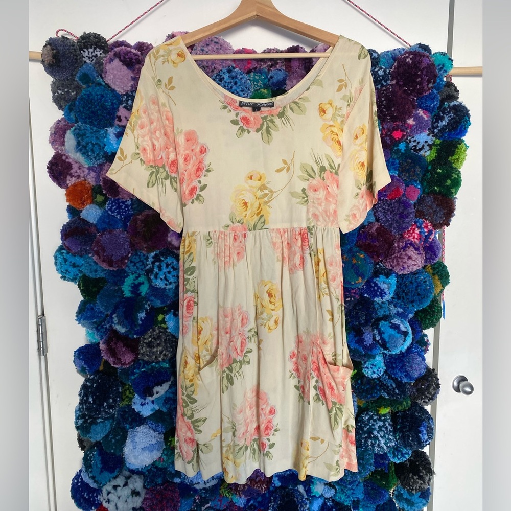 Vintage Betsey Johnson Cream and Pink Floral Babydoll Dress